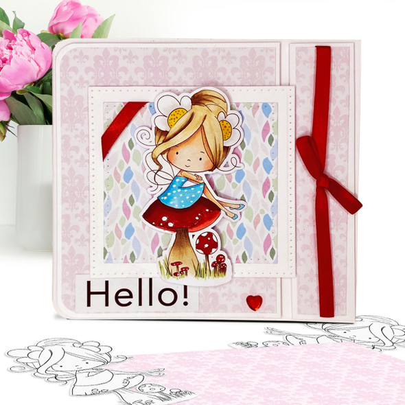 Flower Fairy sitting on a toadstool - Winnie Daisy Fairy cute girl printable clipart digital stamp, digistamp for cards, cardmaking, crafting and stickers