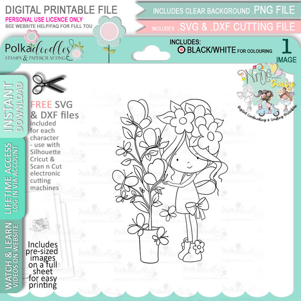 Butterfly Tree Fairy - Winnie Daisy Fairy cute girl printable clipart digital stamp, digistamp for cards, cardmaking, crafting and stickers
