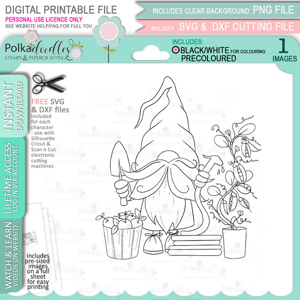Watering Garden Plants Gnome For Men printable clipart digital stamp, digistamp for cards, cardmaking, crafting and stickers
