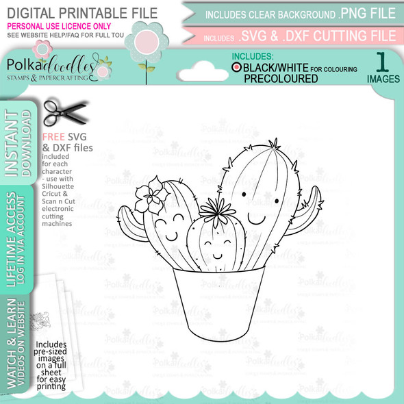 Cactus Family - printable clipart digital stamp for cardmaking, craft & stickers