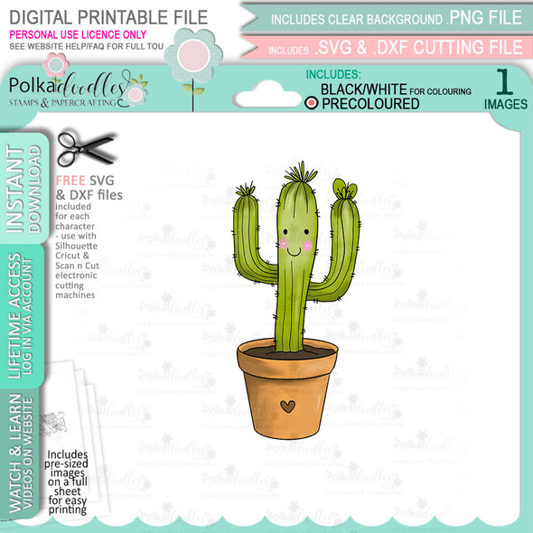Desert Cactus (precoloured) printable clipart digital stamp for cardmaking, craft & stickers