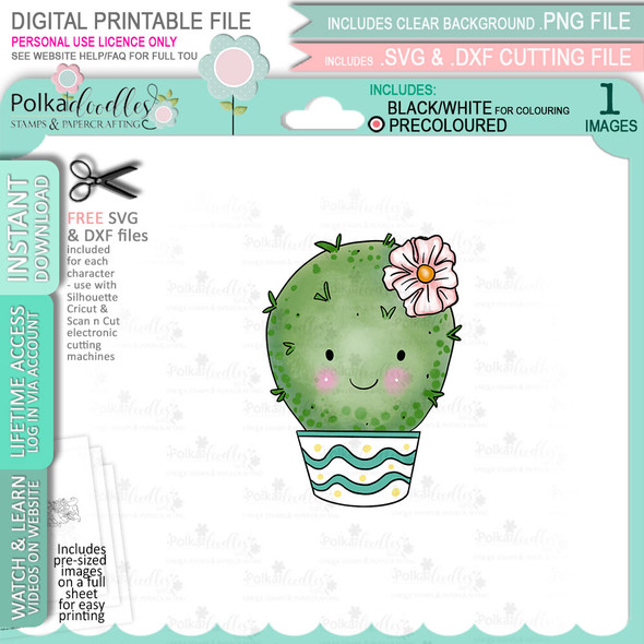 Cactus Smile (precoloured) printable clipart digital stamp for cardmaking, craft & stickers