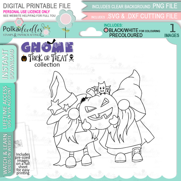 Pumpkins Halloween Gnome digital stamp - printable clipart  for cardmaking, craft, scrapbooking & stickers