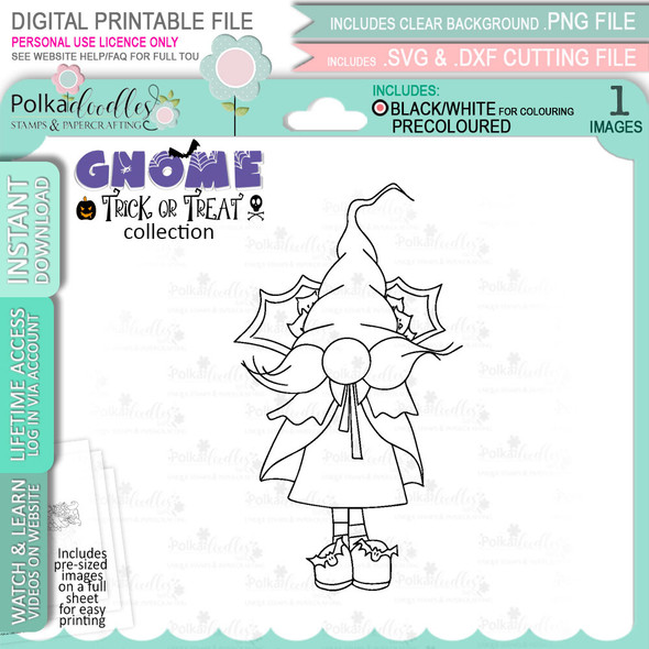 Dracula Halloween Gnome digital stamp - printable clipart  for cardmaking, craft, scrapbooking & stickers