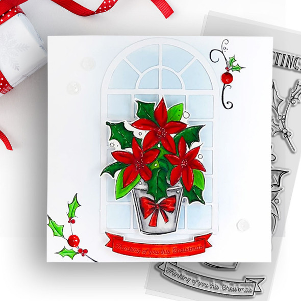 Poinsettia Greetings Christmas Holiday clear stamps 3 x 6"