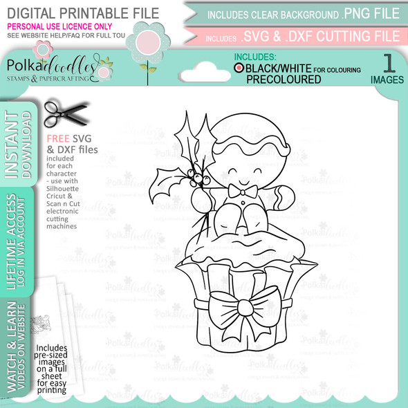 Cupcake - Gingerbread Holly  digital stamp - printable clipart  for cardmaking, craft, scrapbooking & stickers