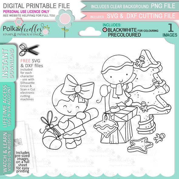 Decorating the Tree - Gingerbread Holly  digital stamp - printable clipart  for cardmaking, craft, scrapbooking & stickers