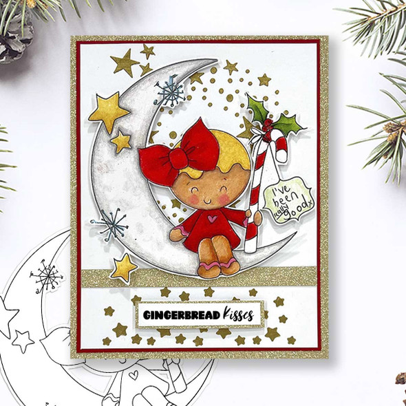 Waiting for Santa - Gingerbread Holly  digital stamp - printable clipart  for cardmaking, craft, scrapbooking & stickers