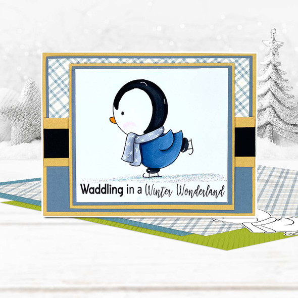 Ice Skating Theo Penguin digital stamp - printable clipart  for cardmaking, craft, scrapbooking & stickers