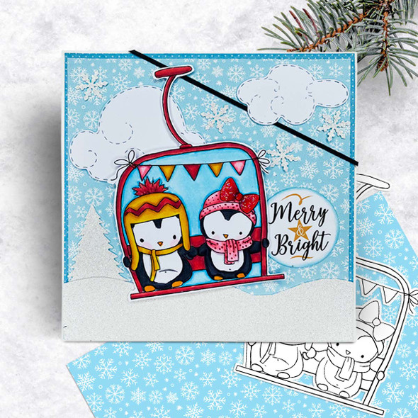 Cable Car ski lift Theo Penguin digital stamp - printable clipart  for cardmaking, craft, scrapbooking & stickers