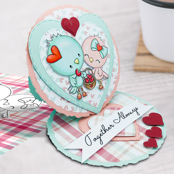 Love Bird Heart Basket (precoloured) Valentine - Wings of Love cute printable craft digital stamp download with free SVG /DXF files