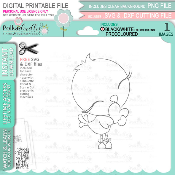 Love Bird Heart - blank Valentine - Wings of Love cute printable craft digital stamp download with free SVG /DXF files