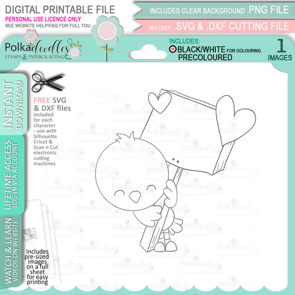 Love Bird Sign - blank Valentine - Wings of Love cute printable craft digital stamp download with free SVG /DXF files