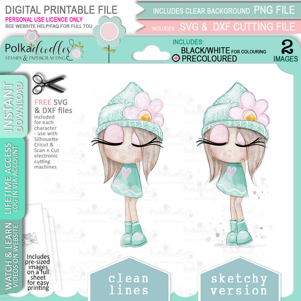 Rebel Cool girl (precoloured clipart) -  cute printable craft digital stamp craft download