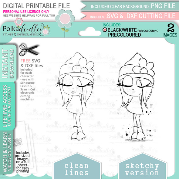 Rebel Cool girl -  cute printable craft digital stamp craft download