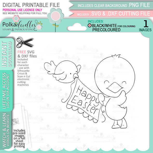 Happy Easter Chick Spring into Easter cute printable craft digital stamp download