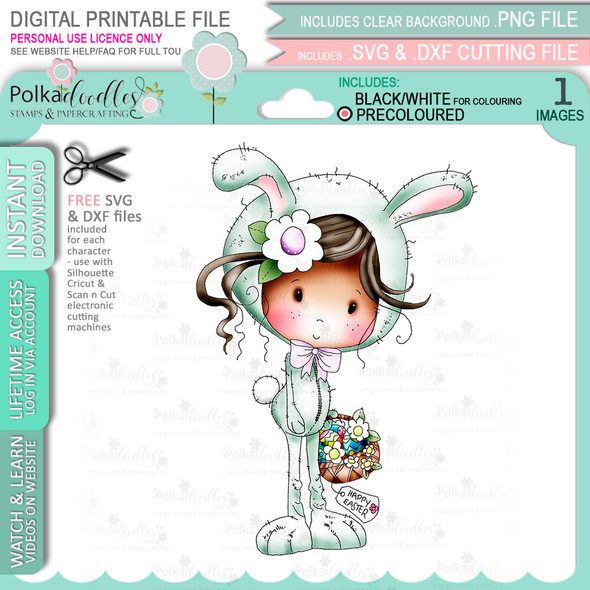 Winnie Easter Bunny ears onesie digital stamp for card making, craft printables