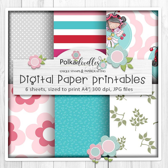 Lily Bug Ladybird papers 5 -  cute printable cardmaking digital stamp craft download