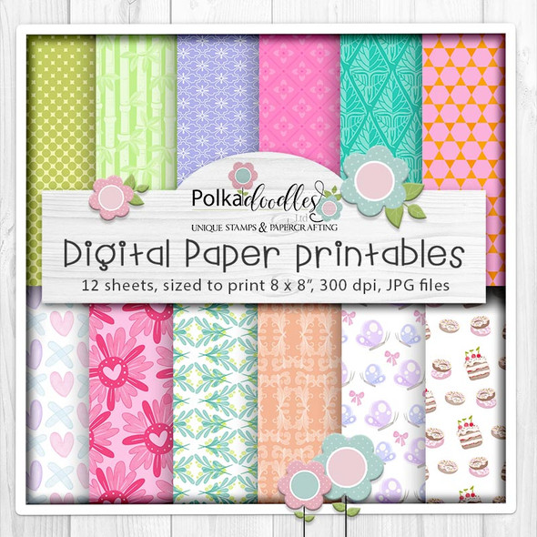 Noodle Panda - Set 2 printable digital paper patterns for card making, crafts, digiscrap