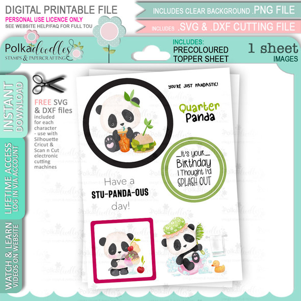 Noodle Panda Topper Sheet 5 - printable digital stamp clipart for card making, crafts, digiscrap