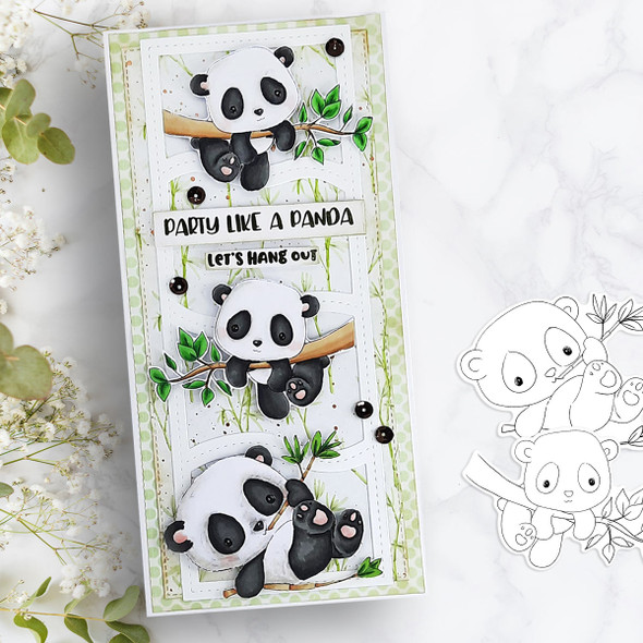 Hanging on tree branch - Noodle Panda Bear Cute printable digital stamp with SVG outlines for card making, crafting, printable planner sticker.