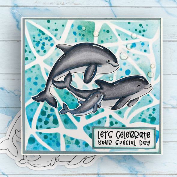 Dolphins - Coral Mermaid printable card making craft digital stamp with SVG outline