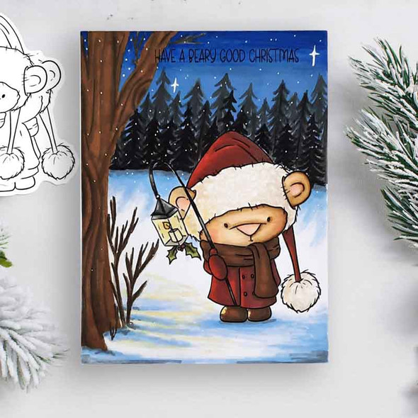 Lantern Bella Christmas bear - colour clipart printable stamp craft card making digital stamp download