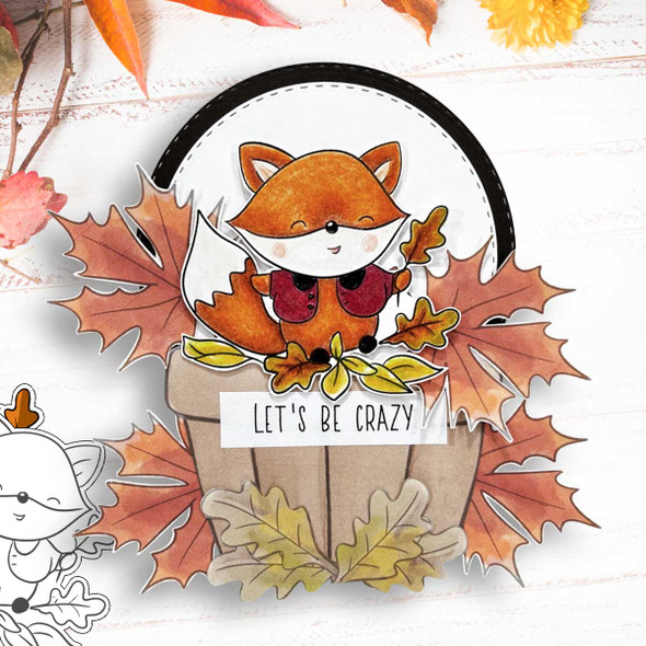 Leaves Autumn Fall Fox - printable stamp craft card making digital stamp download