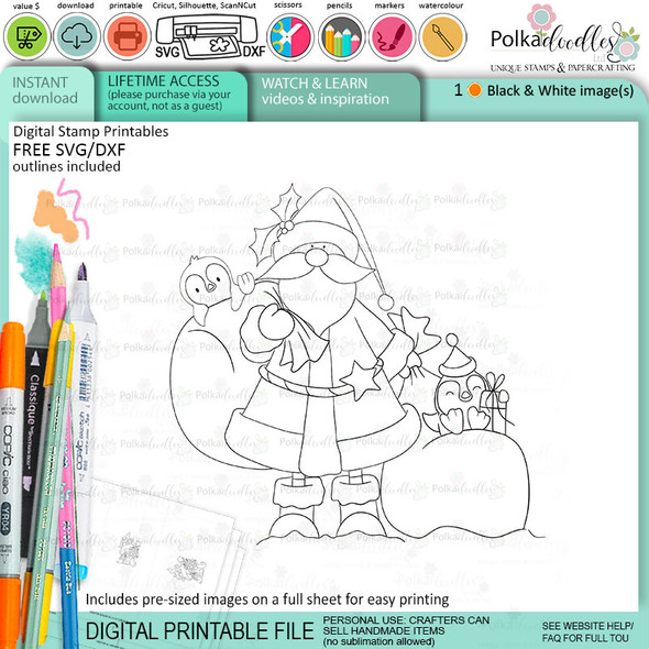 Santa - Christmas cute printable digital stamp for card making, craft, scrapbooking, printable stickers
