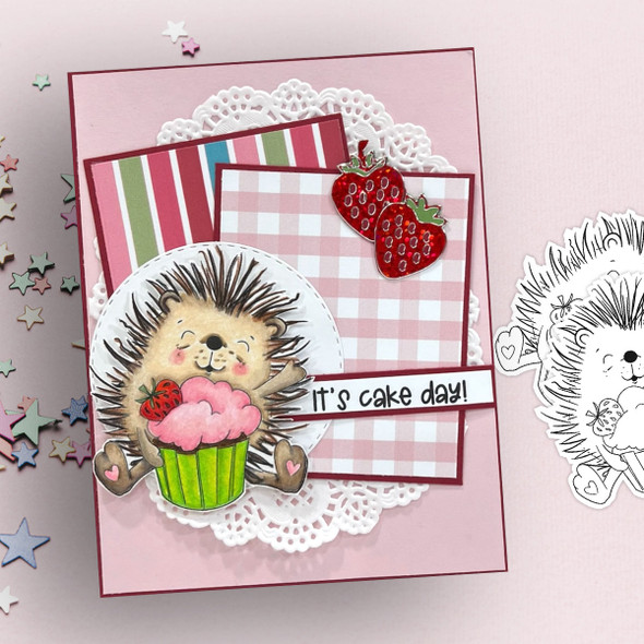 Pickles Hedgehog cupcake - Christmas cute colour clipart printable digital stamp for card making, craft, scrapbooking, printable stickers