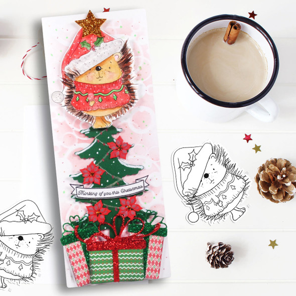 Pickles Hedgehog jumper sweater - Christmas cute printable digital stamp for card making, craft, scrapbooking, printable stickers