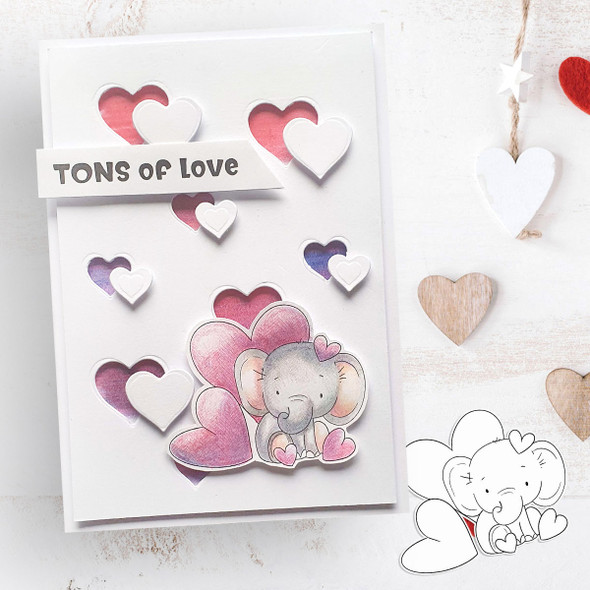 Bundle of Love pink elephant colour clipart printable digital stamp for card making, craft, scrapbooking, printable stickers