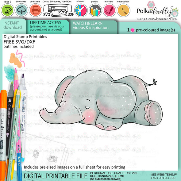 Dream Big elephant colour clipart printable digital stamp for card making, craft, scrapbooking, printable stickers