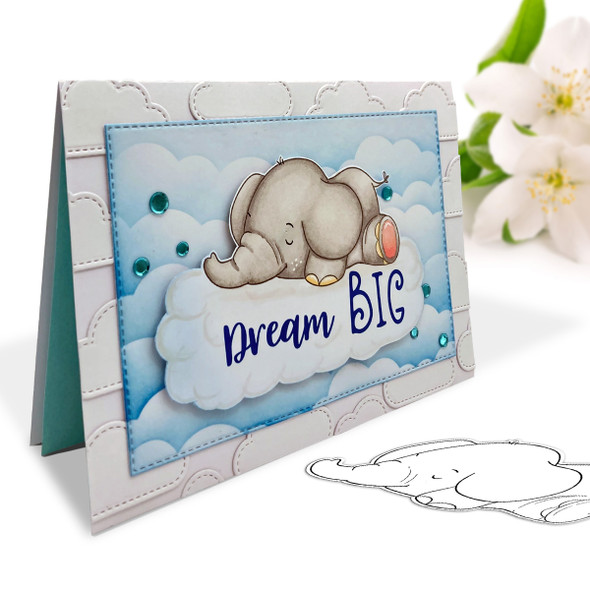 Dream Big elephant printable digital stamp for card making, craft, scrapbooking, printable stickers