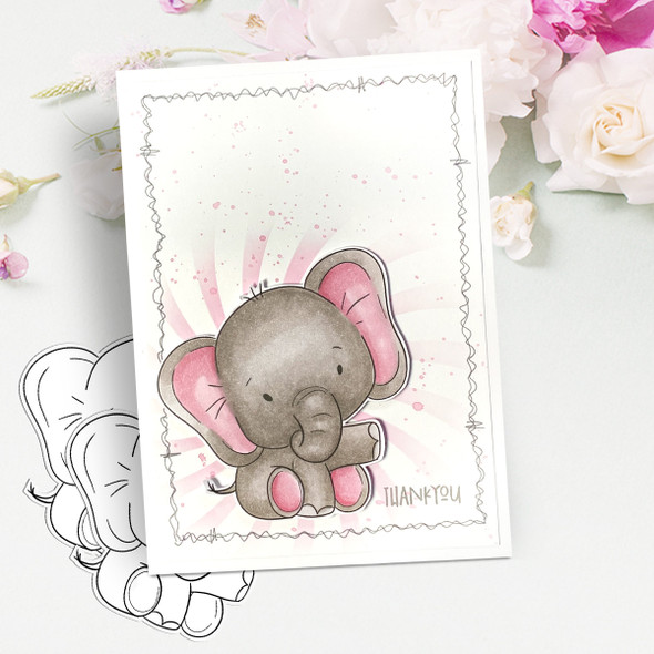 Hello elephant printable digital stamp for card making, craft, scrapbooking, printable stickers