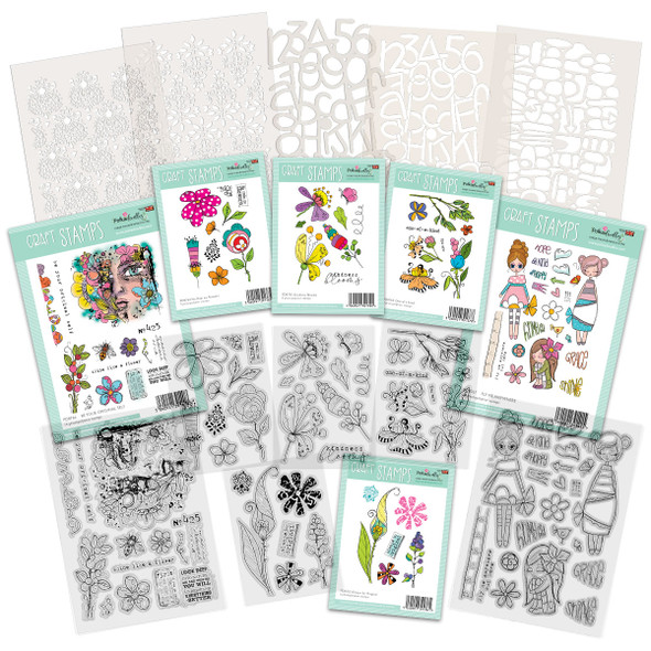 One of a Kind bundle - Clear Stamps and Stencils for mixed media card making craft