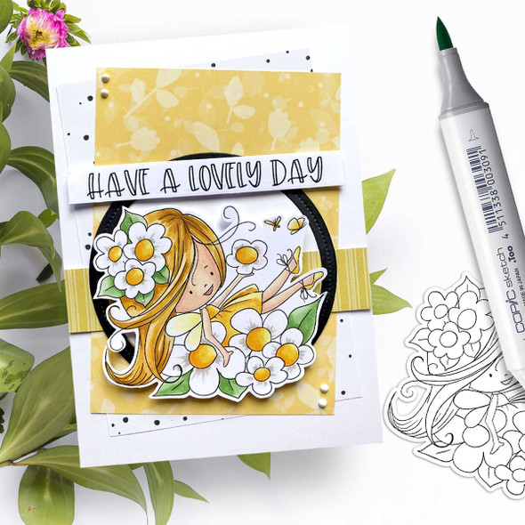 Flower Fun Fairy Winnie Daisy printable digital stamp colouring card making crafts scrapbooking sticker with SVG print and cut outline