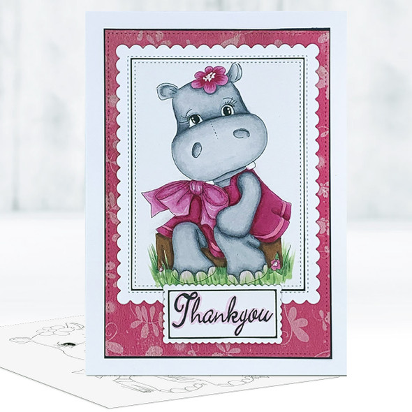 Sitting pretty cute Helga Hippo printable digital stamp - card making crafts scrapbooking sticker with SVG print and cut outline