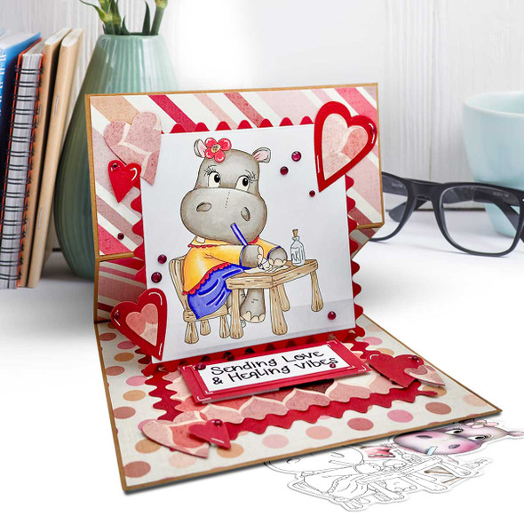 Study work hard cute Helga Hippo printable digital stamp - card making crafts scrapbooking sticker with SVG print and cut outline