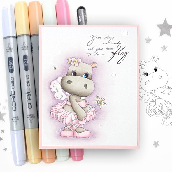 Fairy ballerina tutu cute Helga Hippo printable digital stamp - card making crafts scrapbooking sticker with SVG print and cut outline