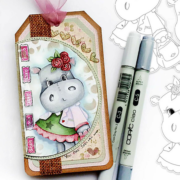 Pretty Handbag cute Helga Hippo printable digital stamp - card making crafts scrapbooking sticker with SVG print and cut outline