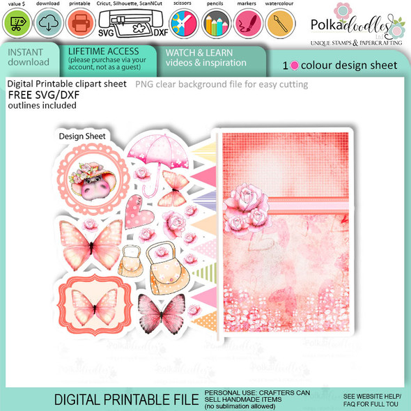 Helga Hippo Quick & easy design sheet template 17. Cute Print and Cut SVG Files for Cricut Silhouette Scan and Cut machines – for handmade cards, cardmaking, crafts