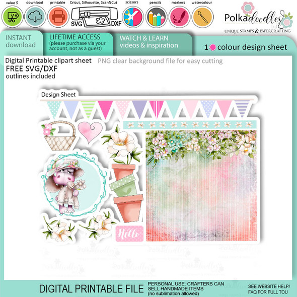 Helga Hippo Quick & easy design sheet template 26. Cute Print and Cut SVG Files for Cricut Silhouette Scan and Cut machines – for handmade cards, cardmaking, crafts