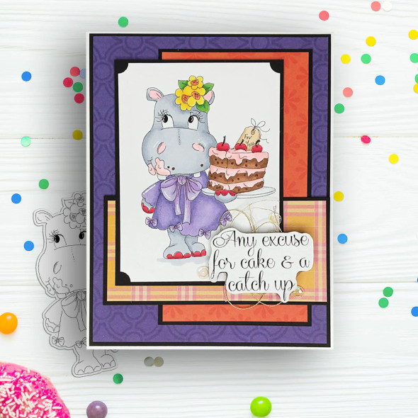 Birthday cake candles Helga Hippo cute clear craft card making stamp for colouring, handmade cards and crafts, scrapbooking