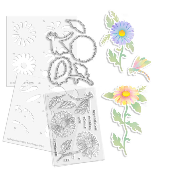 Daisy Dragonfly Card making Craft clear Stamps - Botanical Bliss