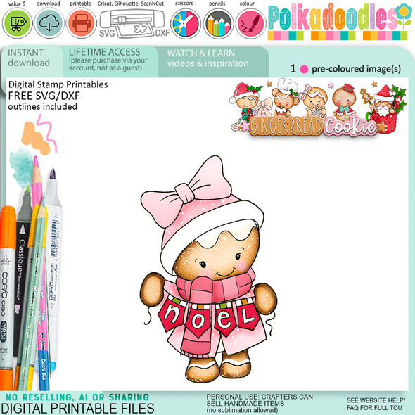 Noel Christmas Gingerbread Cookie digistamp clipart digital stamps, printables, clipart for card making, craft, junk journals