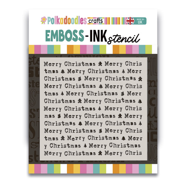 Merry Christmas Type 6 x 6" Emboss-ink Stencil - card making, crafts, scrapbooking
