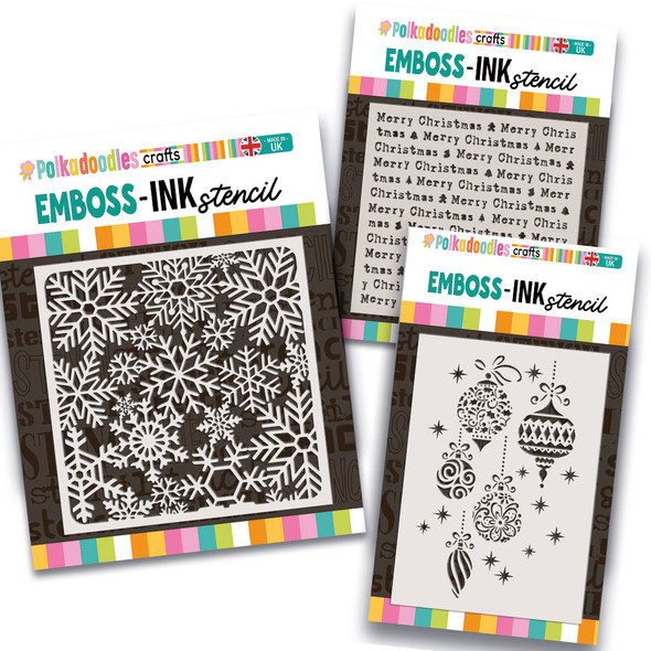Beautiful Christmas Emboss-ink Stencil TRIO- card making, crafts, scrapbooking
