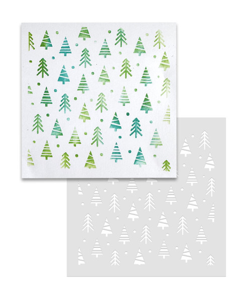 Cute Christmas Trees 6 x 6" Emboss-ink Stencil - card making, crafts, scrapbooking