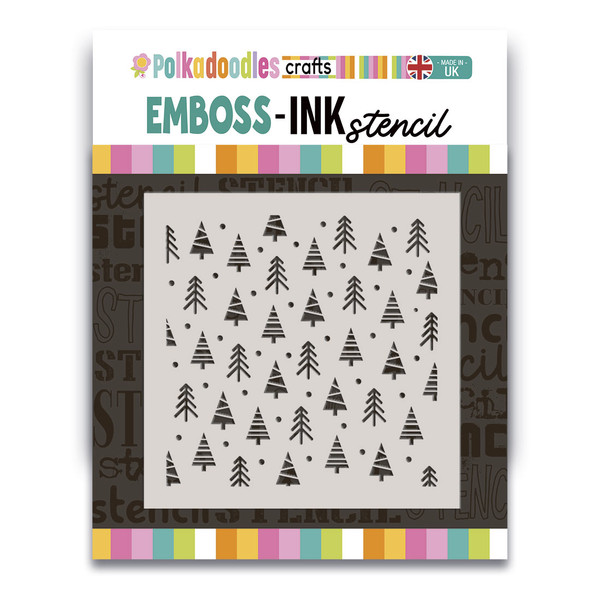 Cute Christmas Trees 6 x 6" Emboss-ink Stencil - card making, crafts, scrapbooking